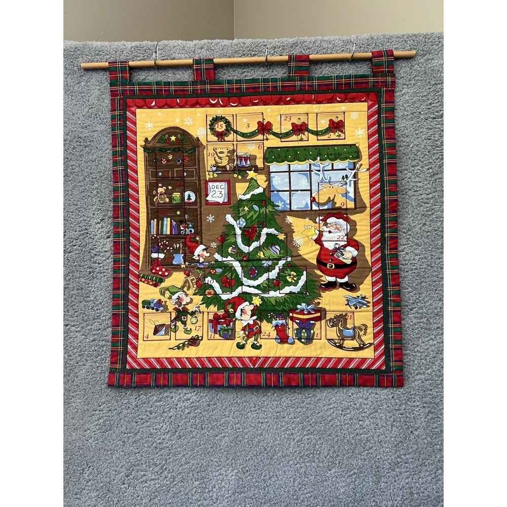 Hand Made Advent Calendar Wall Hanging Countdown Pockets Dowel Hanger